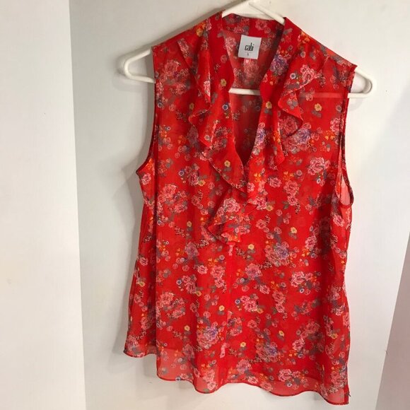 CABi WOMENS CRUSH FLORAL SLEEVELESS BLOUSE SIZE S - Picture 2 of 6